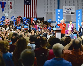 Jeff Lange | The Vindicator  SAT, JUL 30, 2016 - Democratic presidential nominee Hillary Clinton speaks to Youngstown residents Saturday night at East High School.