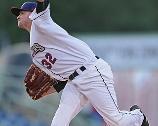 NILES, OHIO - AUGUST 1, 2016: Relief pitcher Ben Krauth #32 of the Scrappers delivers in the fourth inning of Monday nights game at Eastwood Field. DAVID DERMER | THE VINDICATOR