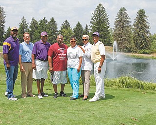 ROBERT K. YOSAY|THE VINDICATOR
Preparing for the fourth annual Jamail E. Johnson Memorial Scholarship Golf Tournament, are Dr. Dave Davis, left, Chris Carfagni, Gerald Fordham, Sidney Hill, Shirlene Hill, Lynn Johnson and Dan Smith. The tournament will take place Aug. 13 at Pine Lakes Golf Club, 6233 W. Liberty St., Hubbard. Psi Omicron chapter of Omega Psi Phi Fraternity Inc. is sponsoring the event. The tournament includes 18 holes of golf and dinner. Tee time is 9 a.m. For information call Smith at 330-559-4409 or Fordham at 330-518-1846. Jamail Johnson was killed Feb. 6, 2011, in a shooting at a fraternity house in Youngstown. He was born April 19, 1985, and was initiated into Omega Psi Phi in 2009.