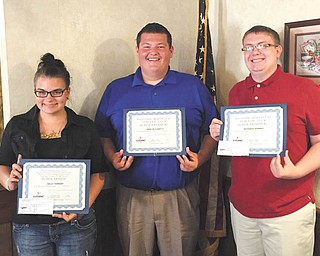 SPECIAL TO THE VINDICATOR | Trumbull County United States Bowling Congress Youth Bowling Association hosted its annual scholarship banquet on July 20 at Wayside Restaurant in Warren, where four local youth bowlers were honored. Each of the bowlers received $2,00 scholarships from sponsors under the Ohio State Youth Bowling Association, which was represented at the dinner by President Maxine Collier. The scholarship recipients are Kelly Tennant, left, Mark McCloskey II and Nathan Kennedy. Andrew Letscher is not pictured. Tennant's scholarship was sponsored by the Al Hrobak Memorial Fund and the Trumbull County Youth Association. She graduated from LaBrae High School and will study mental health counseling at Kent State University. McCloskey's scholarship was sponsored by the Westside Mapleleaf's Athletic Club. he graduated from Maplewood High School and is majoring in electrical engineering at Youngstown State University. Kennedy's scholarship also was sponsored by the Club. He graduated from Austintown Fitch and will attend Eastern Gateway Community College to study accounting. Letcher's scholarship was sponsored by the Hrobak Memorial Fund and the TCYA. He graduated from Canfield High School and will be studying business administration at the University of Pikeville in Kentucky.