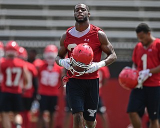 YOUNGSTOWN, OHIO - AUGUST 5, 2016: Defensive back David Rivers run onto the field in-between plays during a 11 on 11 session of practice Friday afternoon at Stambaugh Stadium. DAVID DERMER | THE VINDICATOR