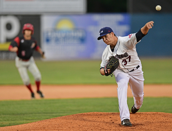 NILES, OHIO - AUGUST 10, 2016: Starting pitcher Brady Aiken #37 of the Scrappers delivers in the first inning of Wednesday nights game at Eastwood Field. DAVID DERMER | THE VINDICATOR