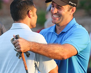 William D. Lewis The vindicator  Patsy Daltorio , right,winner of GGOV 2016 Long Drive contest at Tippecanoe August 18, 2016 congratulates runner up George Rohan.