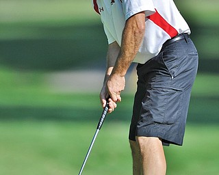 Jeff Lange | The Vindicator  FRI, AUG 19, 2016 - John Hazey putts on the No. 9 green on the North Course of Mill Creek Golf Course during the first round of the 2016 Farmers Bank Greatest Golfer of the Valley competition on Friday, Aug. 19, 2016.