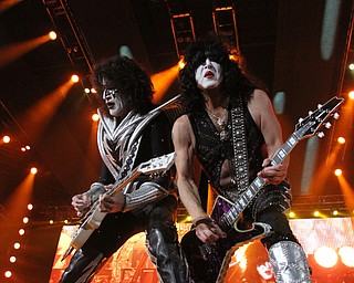 Nikos Frazier | The Vindicator..Tommy Thayer and Paul Stanley of KISS perform at the Covelli Center on Friday Night.