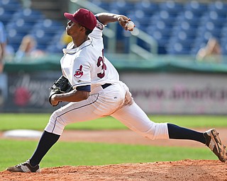 NILES, OHIO - AUGUST 28, 2016: Relief pitcher Luis Jimenez #38 of the Scrappers delivers in the sixth inning of Sunday afternoons game at Eastwood Field. DAVID DERMER | THE VINDICATOR