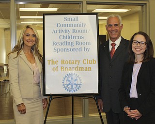 SPECIAL TO THE VINDICATOR
Boardman Rotary recently donated $10,000 to the Public Library of Youngstown and Mahoning County in Boardman to assist in the community activity room and children’s reading room renovation projects. Deborah Liptak, Boardman library development director, left, accepted the donation from Terry Daprile, Rotary president. Heidi Daniel, right, is executive director of the Public Library of Youngstown and Mahoning County.