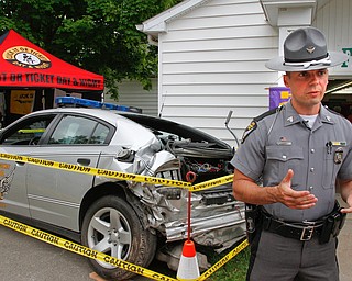        ROBERT K. YOSAY  | THE VINDICATOR..Sgt Vincent Shirey of OSP.. talks about the incidents of patrol crashes in the Mahoning Valley and across the state.... of The Canfield OSP.. talks about the most recent patrol car that was hit while working and investigating an accident.- trying to get motorists to slow down and move over... - -30-...