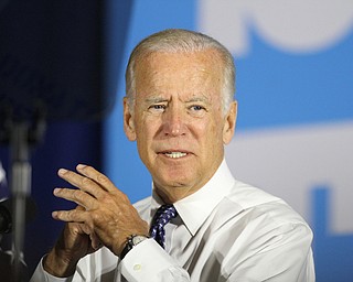 Nikos Frazier | The Vindicator..Vice President Joe Biden speaks to a small crowd at the UAW Local 1714 Hall in Lordstown on Thursday, Sept. 1, 2016.