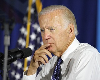 Nikos Frazier | The Vindicator..Vice President Joe Biden speaks to a small crowd at the UAW Local 1714 Hall in Lordstown on Thursday, Sept. 1, 2016.