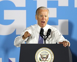 Nikos Frazier | The Vindicator..Vice President Joe Biden speaks to a small crowd at the UAW Local 1714 Hall in Lordstown on Thursday, Sept. 1, 2016.