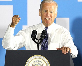 Nikos Frazier | The Vindicator..Vice President Joe Biden speaks to a small crowd at the UAW Local 1714 Hall in Lordstown on Thursday, Sept. 1, 2016.