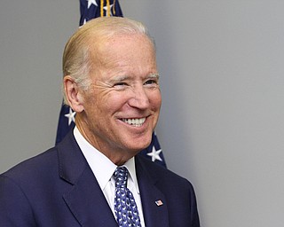 Nikos Frazier | The Vindicator..Vice President Joe Biden talks with Vindicator Reporter Dave Skolnik in an exclusive interview at the UAW Local 1714 Hall in Lordstown after speaking with a small crowd on Thursday, Sept. 1, 2016.