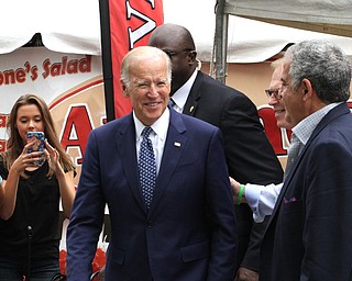 Nikos Frazier | The Vindicator..Vice President Joe Biden exits Antones Concession at the Canfield Fair on Thursday, Sept. 1, 2016.