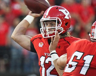 William D. Lewis/The Vindicator YSU QB Ricky Davis (12) during 1rst qtr of Sept. 1, 2016 game with Duquesne