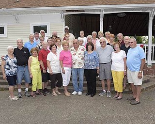 SPECIAL TO THE VINDICATOR
Classmates of Campbell Memorial High School Class of 1956 celebrated the 60th reunion July 24 at the Community Center in Roosevelt Park, Campbell. Attendants enjoyed appetizers and a buffet dinner served by DonaVito Restaurant in Struthers and live music performed by Ice and Spice. Committee members who organized the event are, first row from left, Jean Kovach Stephenson, Mike Kotyhua, Laurie Sirilla Rusnak, Ron Hudach, Andrea Wolfe Pringle, Betty Stellmar Simchick, Don Conti, Elaine Misko Moskosky, Jim Cioffi, Cecilia Hudran Bogan and Bob Rish. In the second row are, Ken Brayer, Nancy Walters Martin-Culet, Elaine Reichert Innocenzi, Caliope Climes Kelly, Antoinette Scarfo Jones, Thelma Patellis Capuzello, Martha Mastroveselis Marousis, Martha Dubaj Salvatore, Gayle Shook Elmer, Carole Elko Stricklin, John Dolansky and Albert Gerlick; and in third row are Ron Galitsky, Al Fiorini, Richard Hodor, Jim Carwell, Barbara Ziak Raybuck, Judy Polya Chrapcynsky and Sharlene Tofil Kondas. Gloria Beelen Dragus and Mike Tsangaris also are classmates.
