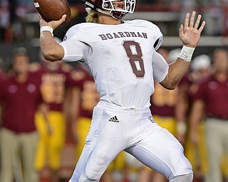 YOUNGSTOWN, OHIO - SEPTEMBER 2, 2016: Quarterback Mike O'Horo #8 of Boardman throws a pass during the first half of their game Friday night at Stambugh Stadium. DAVID DERMER | THE VINDICATOR