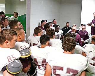 YOUNGSTOWN, OHIO - SEPTEMBER 2, 2016: Boardman head coach Joe Ignazio speaks to his team in the locker room following their 28-26 victory over Cardinal Mooney at Stambaugh Stadium. DAVID DERMER | THE VINDICATOR