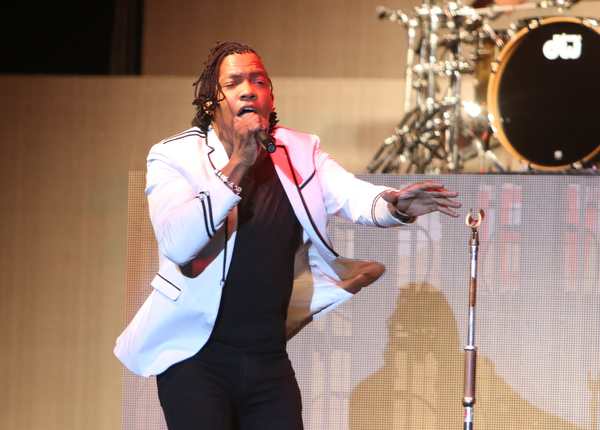 Michael Tait of the Newsboys directs sings while they perform at the Canfield Fair on Sunday night.  Dustin Livesay  |  The Vindicator  9/4/16  Canfield Fair
