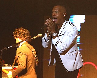 Newsboys lead singer Michael Tait perform at the Canfield Fair on Sunday night.  Dustin Livesay  |  The Vindicator  9/4/16  Canfield Fair