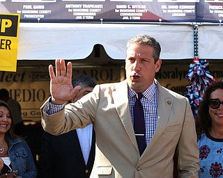 Nikos Frazier | The Vindicator..Rep. Tim Ryan speaks at a press conference outside the Mahoning County Democratic Party Tent at the Canfield Fair on Monday, Sept. 5, 2016.