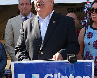 Nikos Frazier | The Vindicator..Richard Trumka, AFL-CIO President, speak at a press conference outside the Mahoning County Democratic Party Tent at the Canfield Fair on Monday, Sept. 5, 2016.