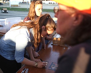 Nikos Frazier | The Vindicator..Jennifer Willis signs autographs for fans after performing at the Canfield Fair on Monday, Sept. 5, 2016.