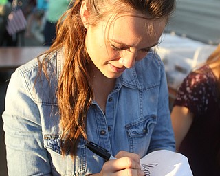 Nikos Frazier | The Vindicator..Jennifer Willis signs autographs for fans after performing at the Canfield Fair on Monday, Sept. 5, 2016.
