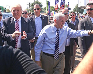 Canfield, Ohio | September 5, 2016: ..Republican presidential candidate Donald Trump and Indiana Gov. Mike Pence greet supporters during a stop to the 170th Canfield Fair on Monday, Sept. 5, 2016 in Canfield, Ohio...Nikos Frazier | The Vindicator.