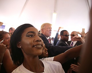 Canfield, Ohio | September 5, 2016: ..A supporter snaps a selfie as Republican presidential candidate Donald Trump greets supporters inside the Mahoning Country Republican Party tent during a stop to the 170th Canfield Fair on Monday, Sept. 5, 2016 in Canfield, Ohio...Nikos Frazier | The Vindicator.