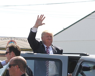 Canfield, Ohio | September 5, 2016: ..Republican presidential candidate Donald Trump waves to  supporters during a stop to the 170th Canfield Fair on Monday, Sept. 5, 2016 in Canfield, Ohio...Nikos Frazier | The Vindicator.