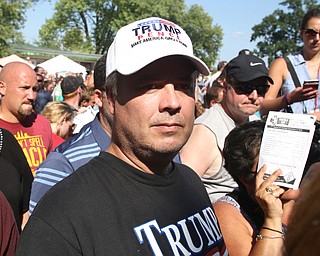 Canfield, Ohio | September 5, 2016: ..A supporter waits for Republican presidential candidate Donald Trump to exit the Canfield Fair Administrative Building during a stop to the 170th Canfield Fair on Monday, Sept. 5, 2016 in Canfield, Ohio...Nikos Frazier | The Vindicator.
