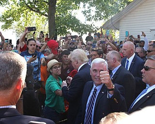 Canfield, Ohio | September 5, 2016: ..Republican presidential candidate Donald Trump and Indiana Gov. Mike Pence greet supporters while leaving the 170th Canfield Fair on Monday, Sept. 5, 2016 in Canfield, Ohio...Nikos Frazier | The Vindicator.