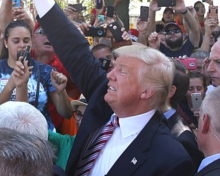 Canfield, Ohio | September 5, 2016: ..Republican presidential candidate Donald Trump greets supporters while leaving the 170th Canfield Fair on Monday, Sept. 5, 2016 in Canfield, Ohio...Nikos Frazier | The Vindicator.