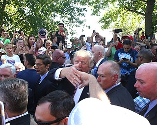 Canfield, Ohio | September 5, 2016: ..Republican presidential candidate Donald Trump shakes hands with a supporter while leaving the 170th Canfield Fair on Monday, Sept. 5, 2016 in Canfield, Ohio...Nikos Frazier | The Vindicator.