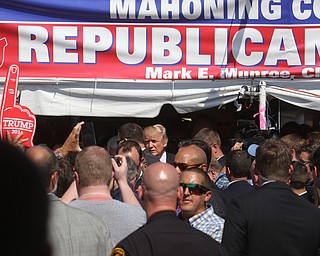  .          ROBERT  K. YOSAY | THE VINDICATOR..The Donald speaks briefly to crwod as he exittied...Donald Trump... visitedthe Canfield Fair on Monday afternoon..-30-