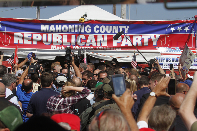  .          ROBERT  K. YOSAY | THE VINDICATOR..THE DONALD inside the repbulican tent..Donald Trump... visitedthe Canfield Fair on Monday afternoon..-30-