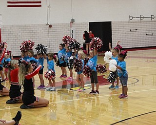 The 3- and 4-year-old cheer group were led by CHS cheerleaders during their routine at the annual Kiddie Cheer Camp on Aug. 10.