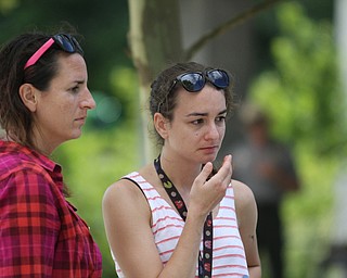 Nikos Frazier | The Vindicator..Sisters, Victoria and Mary Hessler of Maryland read about the heroes of United Flight 93 on Aug. 8, 2016.