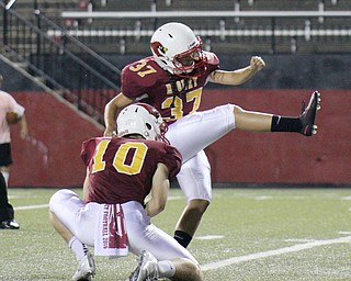 William D Lewis The Vindicator Mooney kicker Lizzie Philibin (37) kicks her second extra point in a Sept. 9, 2016 game against Akron North in Youngstown.is the school's first female football player. Holding is Pat Pelini(10)