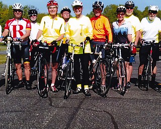 SPECIAL TO THE VINDICATOR
Out-Spokin’ Wheelmen, a Youngstown area bicycling club, will host the 43rd annual Northeast Ohio Century invitational bicycle ride on Sunday, beginning and ending at Trumbull County Fairgrounds. Riders can choose routes that range from 25 to 100 miles throughout Cortland and Bazetta. Registration will begin at 7 a.m. Motorists are advised to watch for cyclists on state Routes 46, 88, 87 and 305, and along Hoagland-Blackstub and Warren-Meadville Roads. Members of Out-Spokin’ Wheelmen, above, recently participated in a 30-mile ride near Mosquito Lake. For information, go to www.outspokinwheelmen.com.
