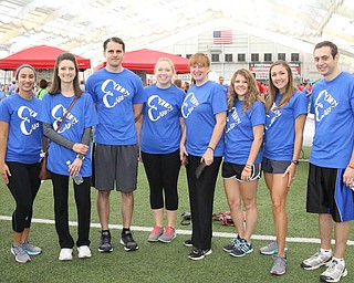 L-R) Jordana Lima of Hubbard, Jena Gustafson of Columbiana, Scott Wilms of Boardman, Leah Finnerty of Poland, Nicki Rococi of Austintown, Laura Sefcik of Howland, Carmela Minnie of Lowellville, and Tarik Awad of Canfield make up Team Cohen Cares of the Cohen and Company pose for a picture before the start of the Heart Walk at the WATTS on the campus of Youngstown State University on Saturday morning. Dustin Livesay  |  The Vindicator  9/17/16  WATTS