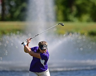POLAND, OHIO - SEPTEMBER 19, 2016: Allison Smith of Champion comes down on her backswing from the drop zone, after having to take a drop, on the 6th hole Monday afternoon at The Lake Club during the Christine Terlesky Benefit Golf Tournament. DAVID DERMER | THE VINDICATOR