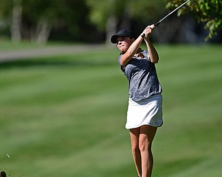 POLAND, OHIO - SEPTEMBER 19, 2016: Lizzie Lavelle of Howland tees off on the 15th hole Monday afternoon at The Lake Club during the Christine Terlesky Benefit Golf Tournament. DAVID DERMER | THE VINDICATOR