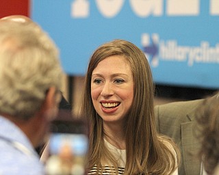Nikos Frazier | The Vindicator..Chelsea Clinton, daughter of Democratic presidential candidate Hillary Clinton and President Bill Clinton, greets supporters at the Youngstown State University Community Room in the Covelli Centre on Saturday, Sept. 24, 2016 in Youngstown.