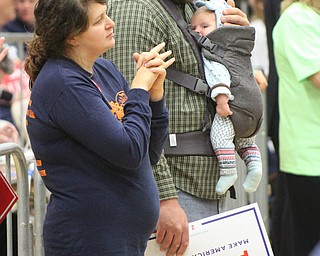 William D Lewis The Vindicator  Nate Johnson his wife Ashley and daughter Ruth, 10 weeks, of Leetonia during Pence rally at Leetonia HS9-28-16.