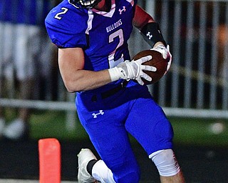 POLAND, OHIO - SEPTEMBER 30, 2016: Reid Gould #2 of Poland celebrates in the end zone after scoring a touchdown during the second half of their game Friday night at Poland High School. DAVID DERMER | THE VINDICATOR