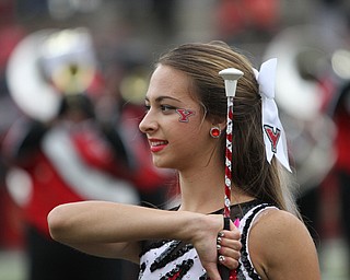 Nikos Frazier | The Vindicator..A Youngstown State University majorette peforms at Stambaugh Stadium before YSU took on University of South Dakota on Saturday, Oct. 1, 2016.
