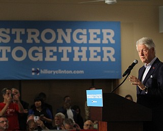 Nikos Frazier | The Vindicator..Former President Bill Clinton speaks at the Western Reseve Building Trade Hall on McClurg Road in Youngstown.