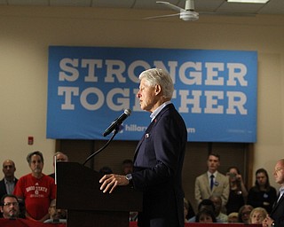 Nikos Frazier | The Vindicator..Former President Bill Clinton speaks at the Western Reseve Building Trade Hall on McClurg Road in Youngstown.